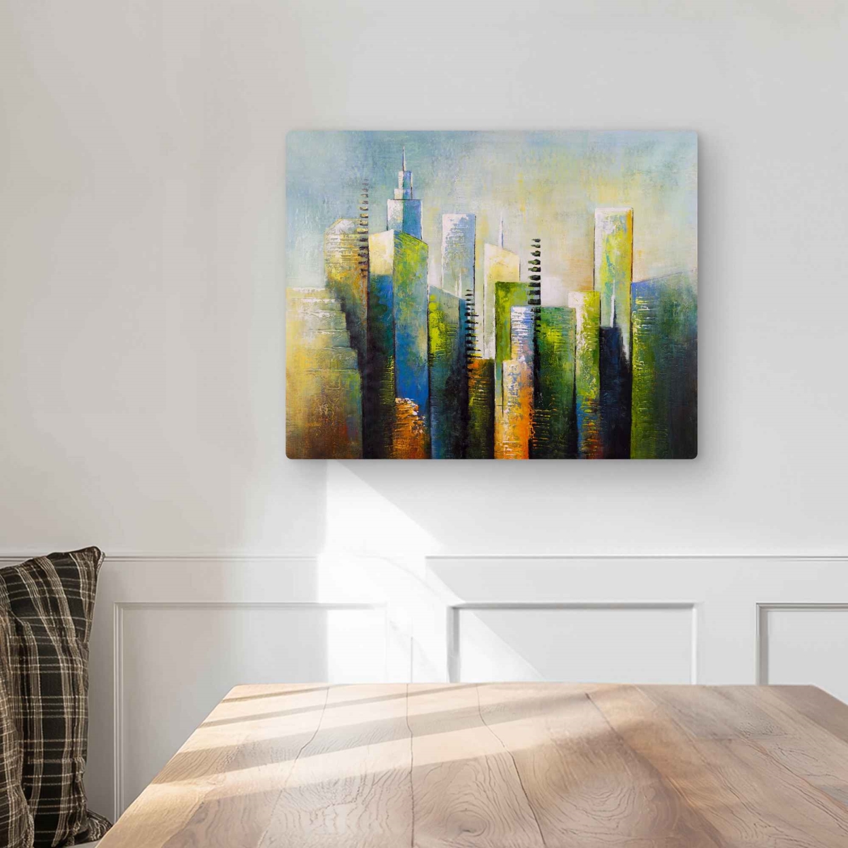 C1MP16206CN6O7 16 x 20 in. Abstract Skyscraper Wall Art - Cities Green Metal Print