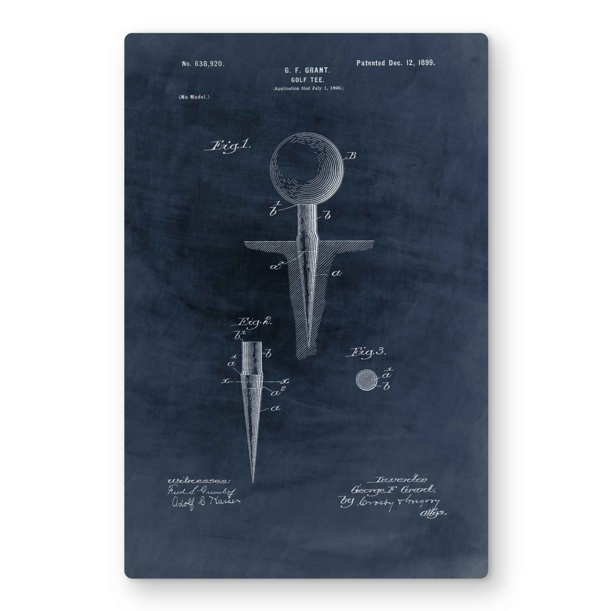 C1MP1218XY9P1V 12 x 18 in. Blueprint of Golf Tee Wall Art - Blue Man Cave Metal Print Decor
