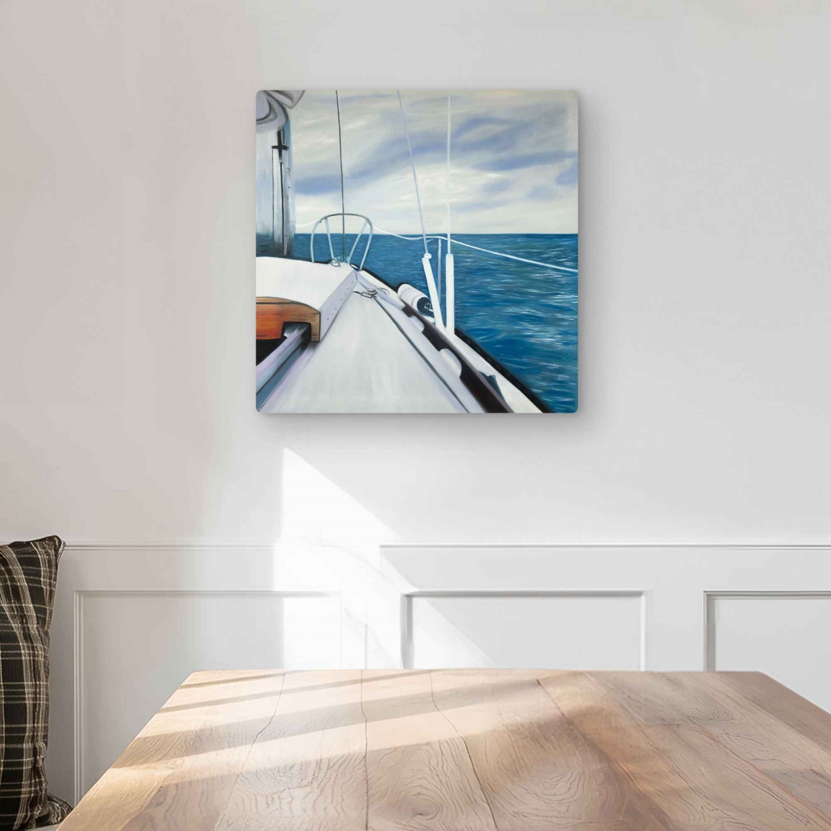 C1MP16162JY12P 16 x 16 in. Sail on the Water - Bathroom Blue Metal Print Wall Art for Home Decor