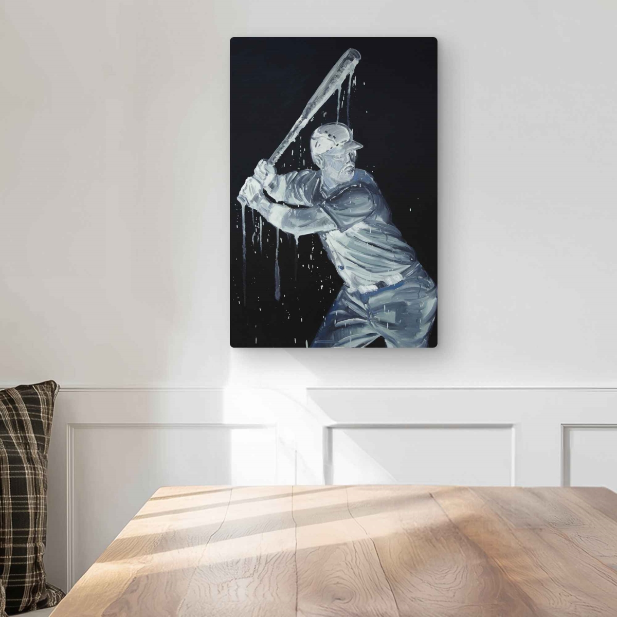 C1MP1218P3V3V0 12 x 18 in. Baseball Player Blue Metal Print Wall Art for Man Cave Home Decor