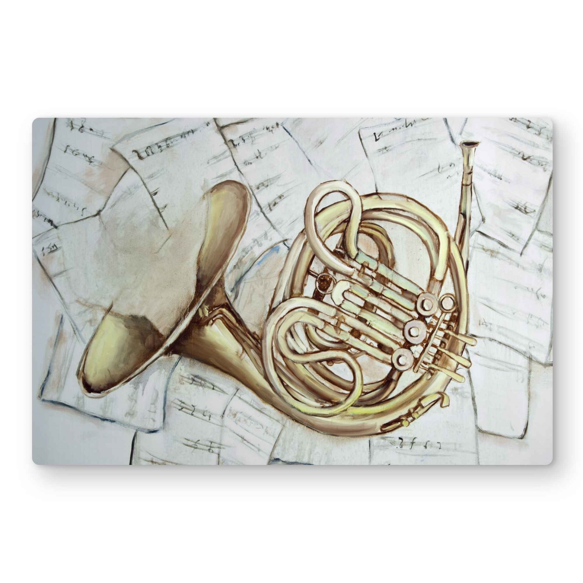 C1MP1218T0OJD6 12 x 18 in. Horn On Music Sheet - Yellow Metal Print Wall Art for Home Decor