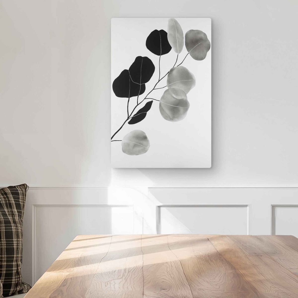 C1MP1218T5B2BZ 12 x 18 in. Grayscale Branch with Round Shape Leaves Wall Art - Gray Still Life Print