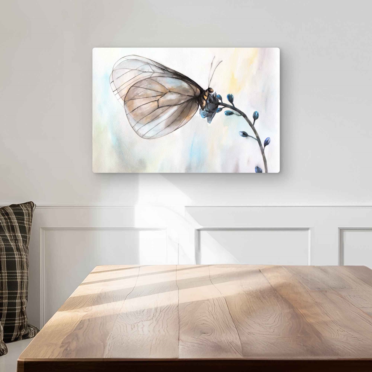 C1MP1218ROFNQL 12 x 18 in. Butterfly On Blue Flowers Wall Art - Blue Animals Metal Print Decor