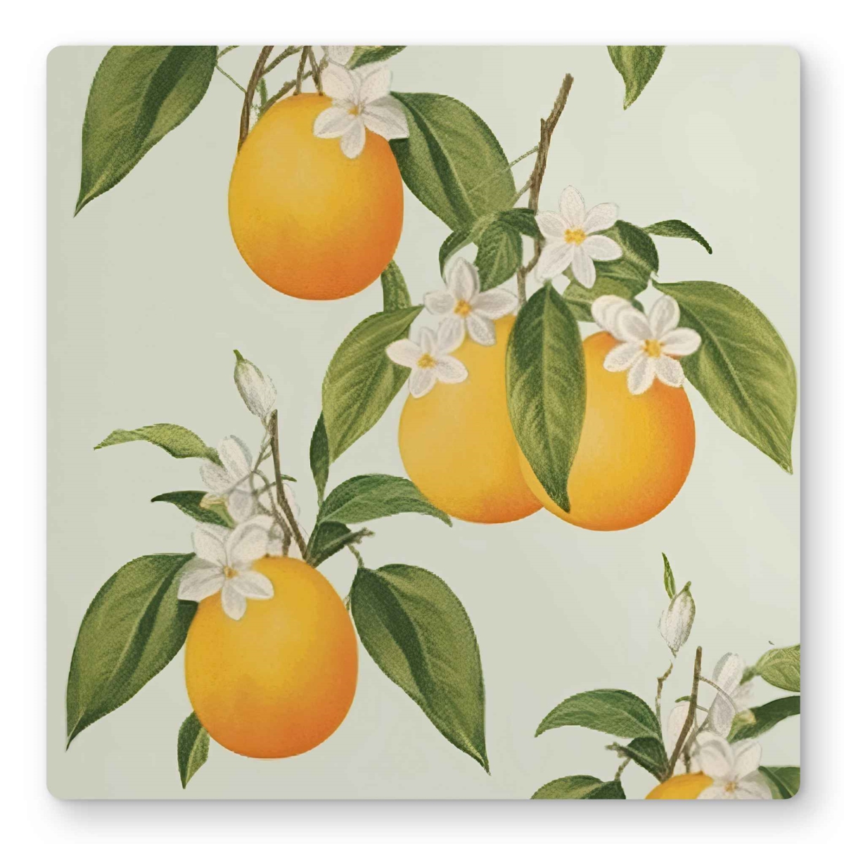 C1MP1616JXOM70 16 x 16 in. Suspended Oranges Wall Art - Floral Botanical Metal Print