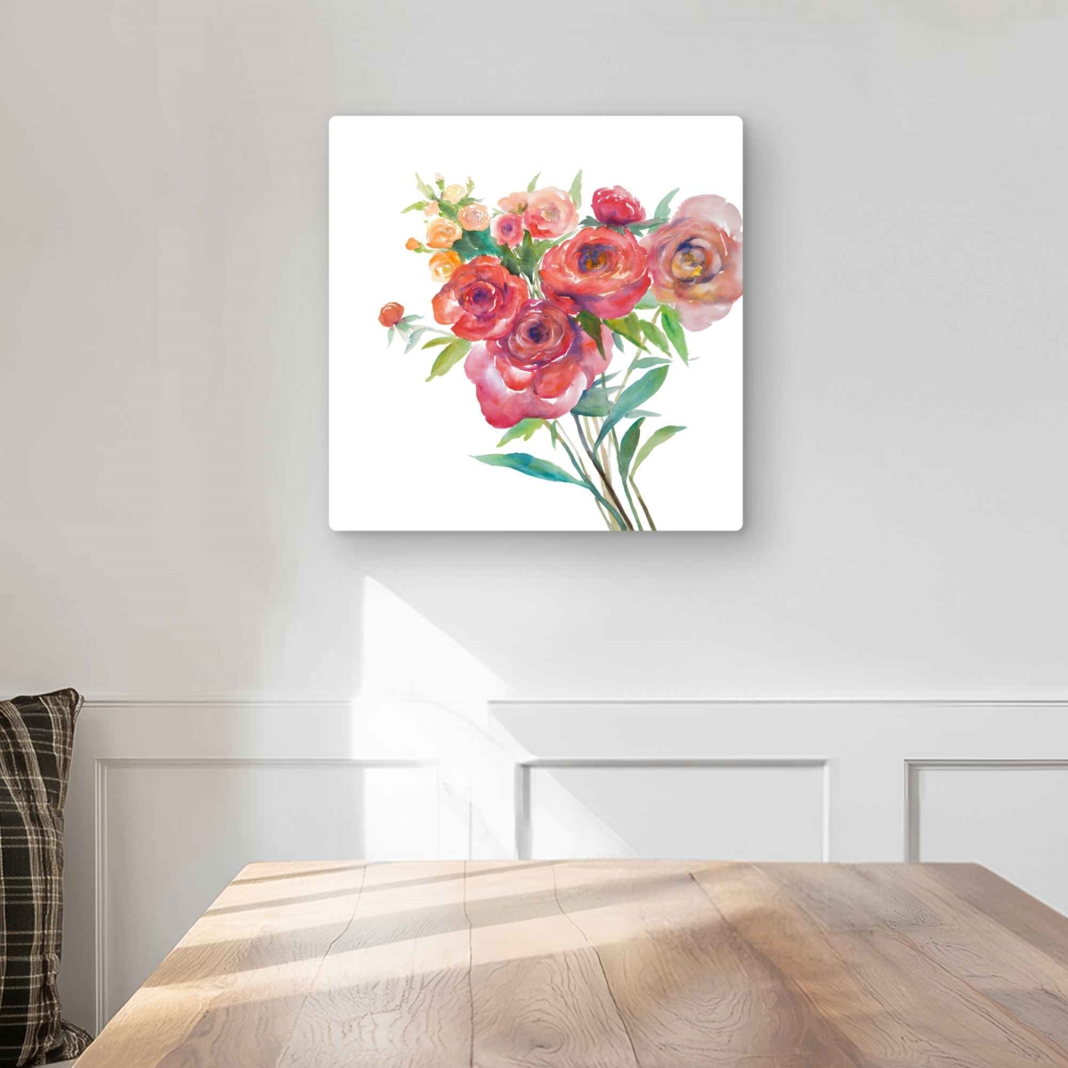 C1MP1616NU5WTX 16 x 16 in. Watercolor Bouquet of Flowers Wall Art - Red Metal Print