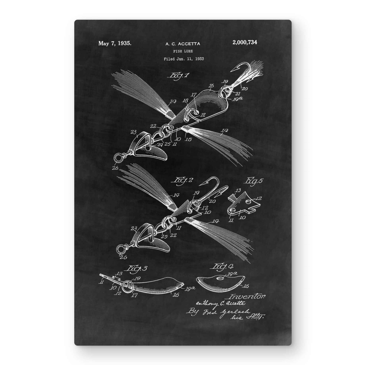 C1MP2030L2F921 20 x 30 in. Black Blueprint of Fish Lure - Metal Print Wall Art for Man Cave