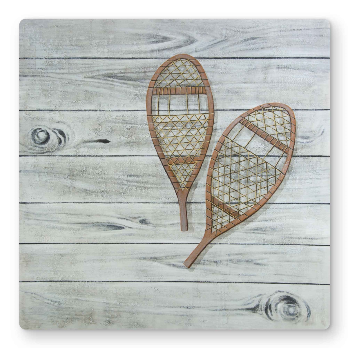 C1MP1616DS4W1U 16 x 16 in. Snowshoes - Brown Metal Print Wall Art for Man Cave Home Decor
