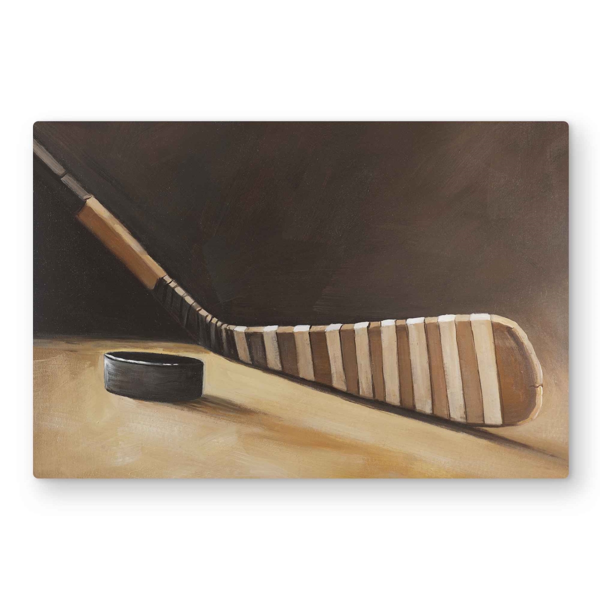 C1MP2030Z7WKB9 20 x 30 in. Stick & Hockey Puck - Brown Metal Print Wall Art for Home Decor
