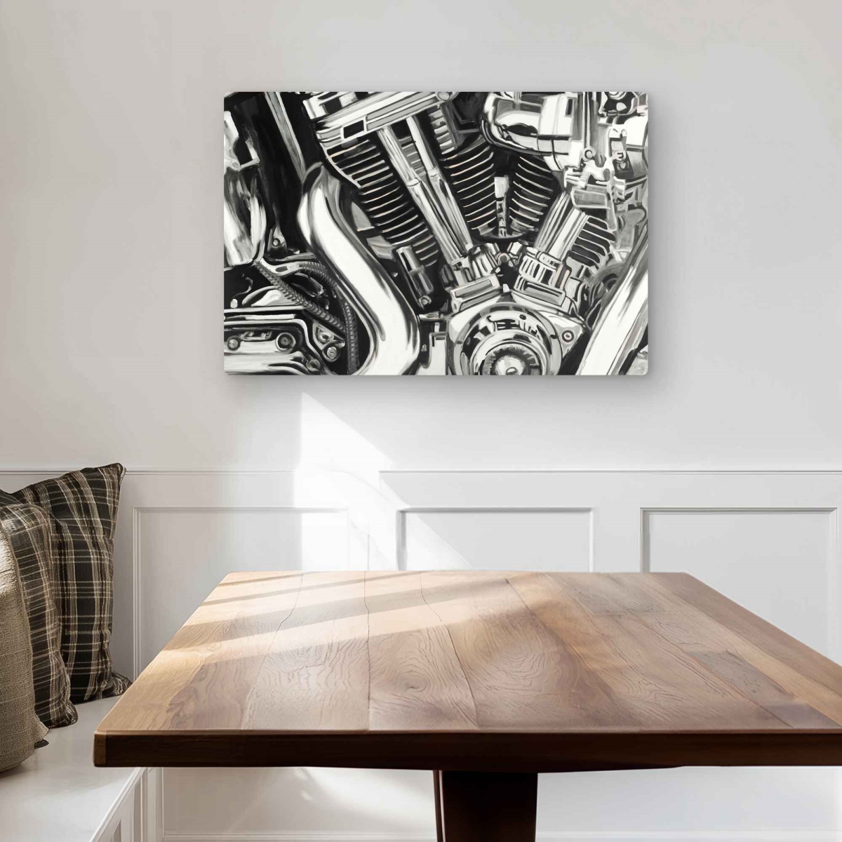 C1MP2030ZB2OJF 20 x 30 in. Mechanism of A Motorcycle - White Metal Print Wall Art for Man Cave