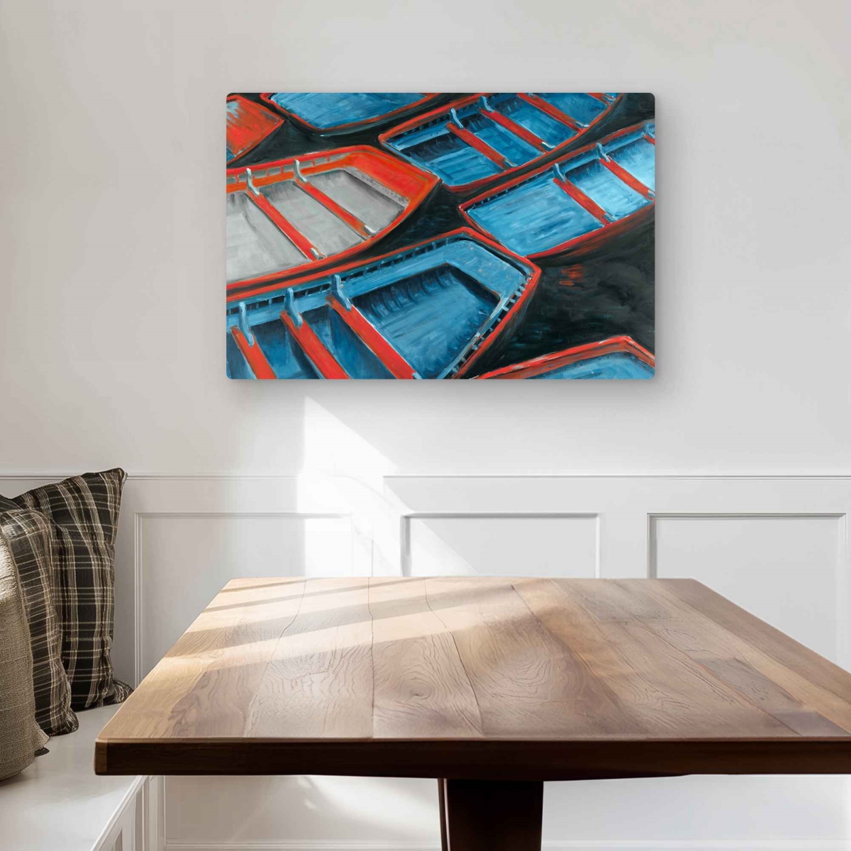 C1MP2030ZG7V96 20 x 30 in. Small Blue & Red Canoes Wall Art - Marine Boat Metal Print Decor