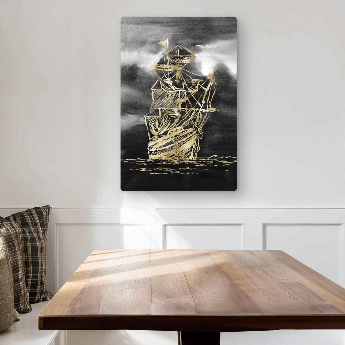 C1MP2030ZH42F8 20 x 30 in. Sailing Little Ship Illustration Gold Wall Art - Bathroom Boat Metal Print