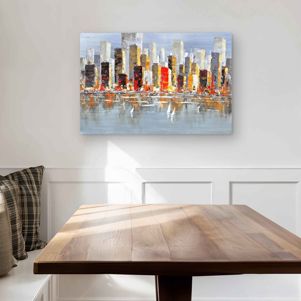 C1MP2030XF2TOY 20 x 30 in. Orange Building Metal Print Wall Art - Colorful Water Reflection Art
