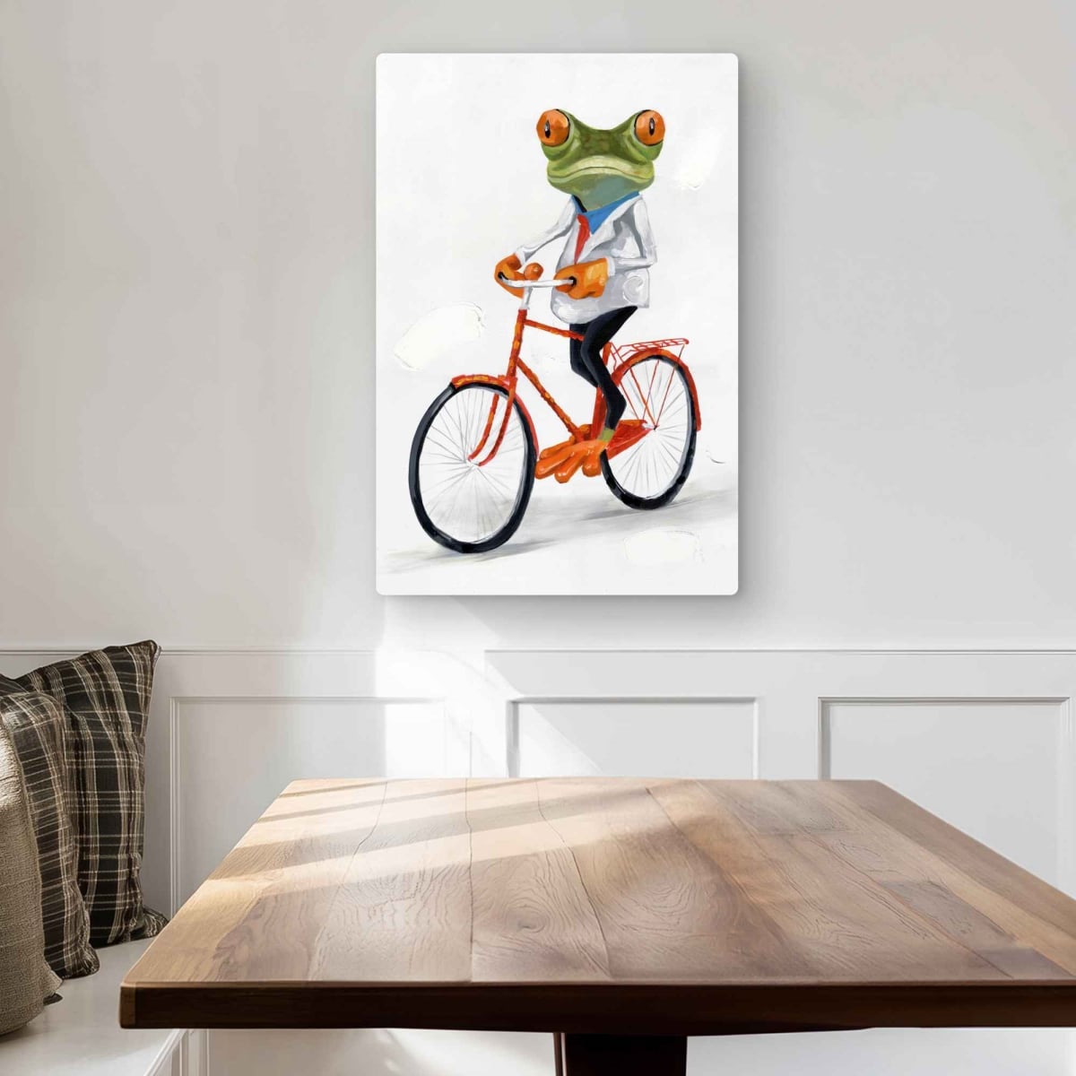 C1MP203099PVAM 20 x 30 in. Funny Frog Riding A Bike - Orange Metal Print Wall Art for Home Decor