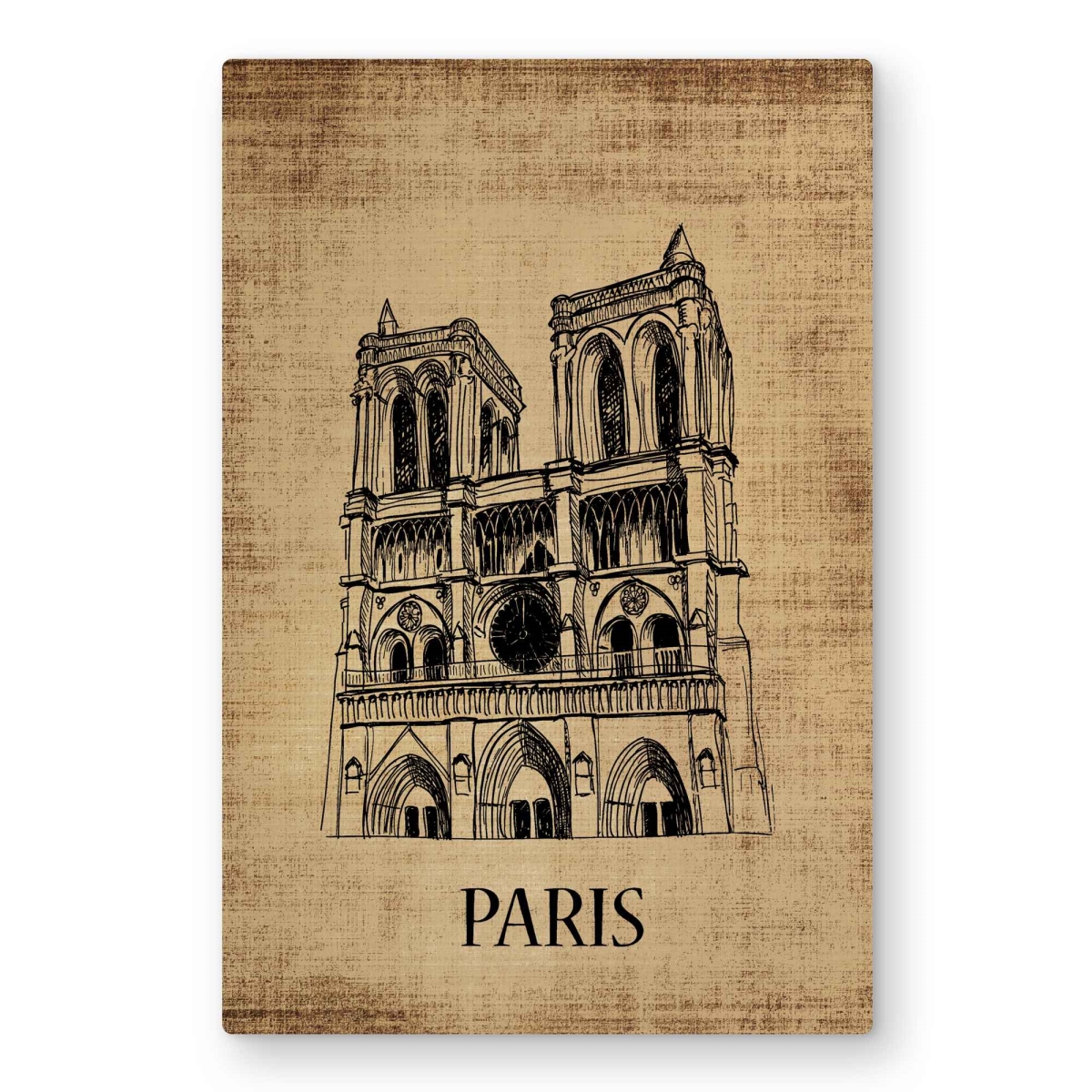 C1MP2030DX2OBR 20 x 30 in. Notre-Dame De Paris Illustration Wall Art - Brown Metal Print Decor