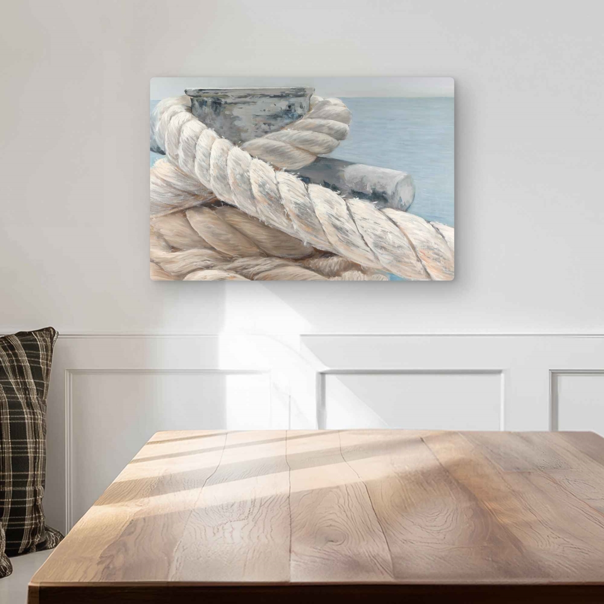 C1MP1218Z284W5 12 x 18 in. Tie-Down Ropes Closeup Wall Art - Still Life White Metal Print Decor