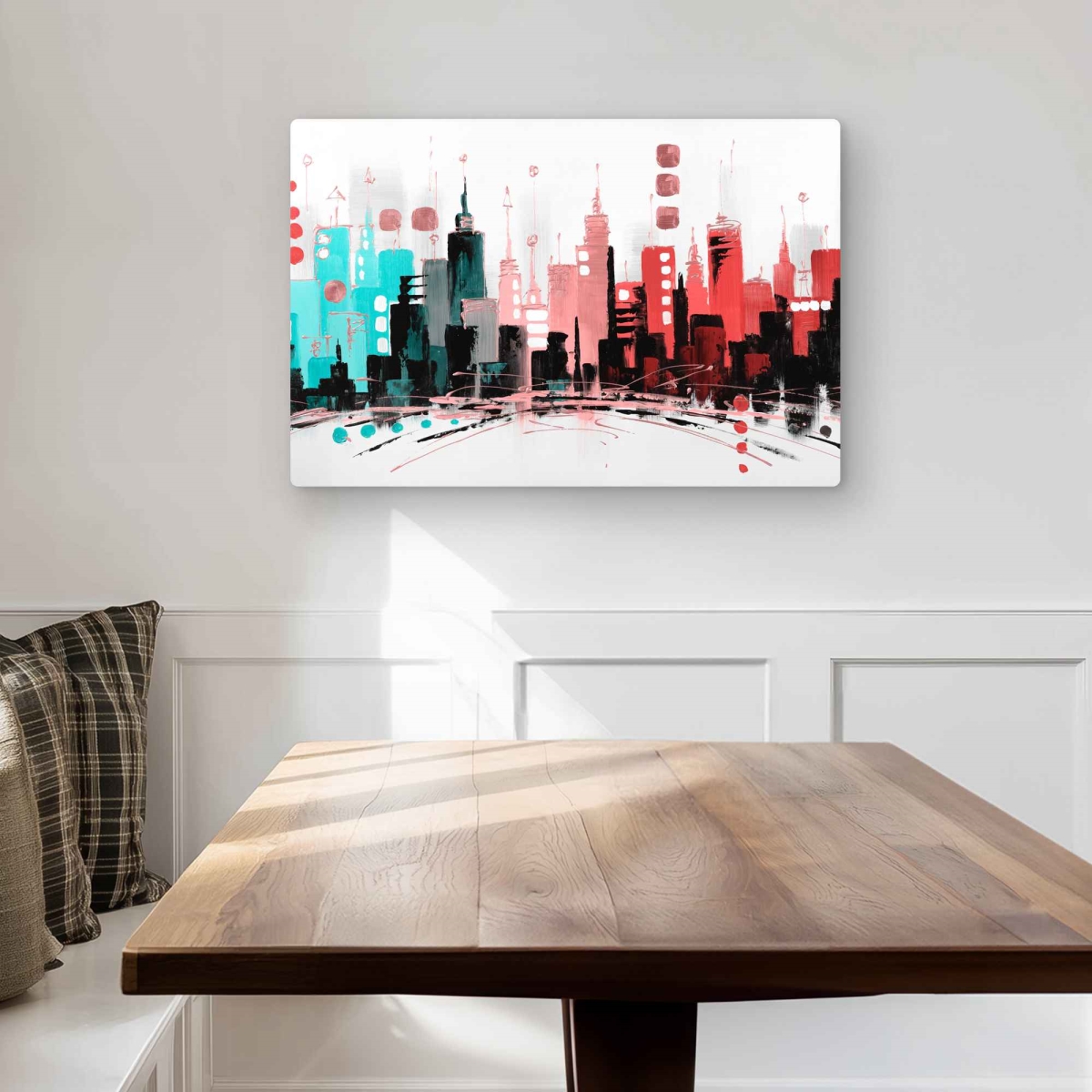 C1MP2030EJM714 20 x 30 in. Colorful City with Rose Gold Lines Wall Art - Turquoise Shapes Metal Print