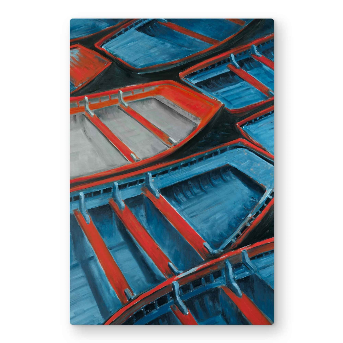C1MP2030EL75K4 20 x 30 in. Small Blue & Red Canoes Wall Art - Marine Blue Metal Print Decor