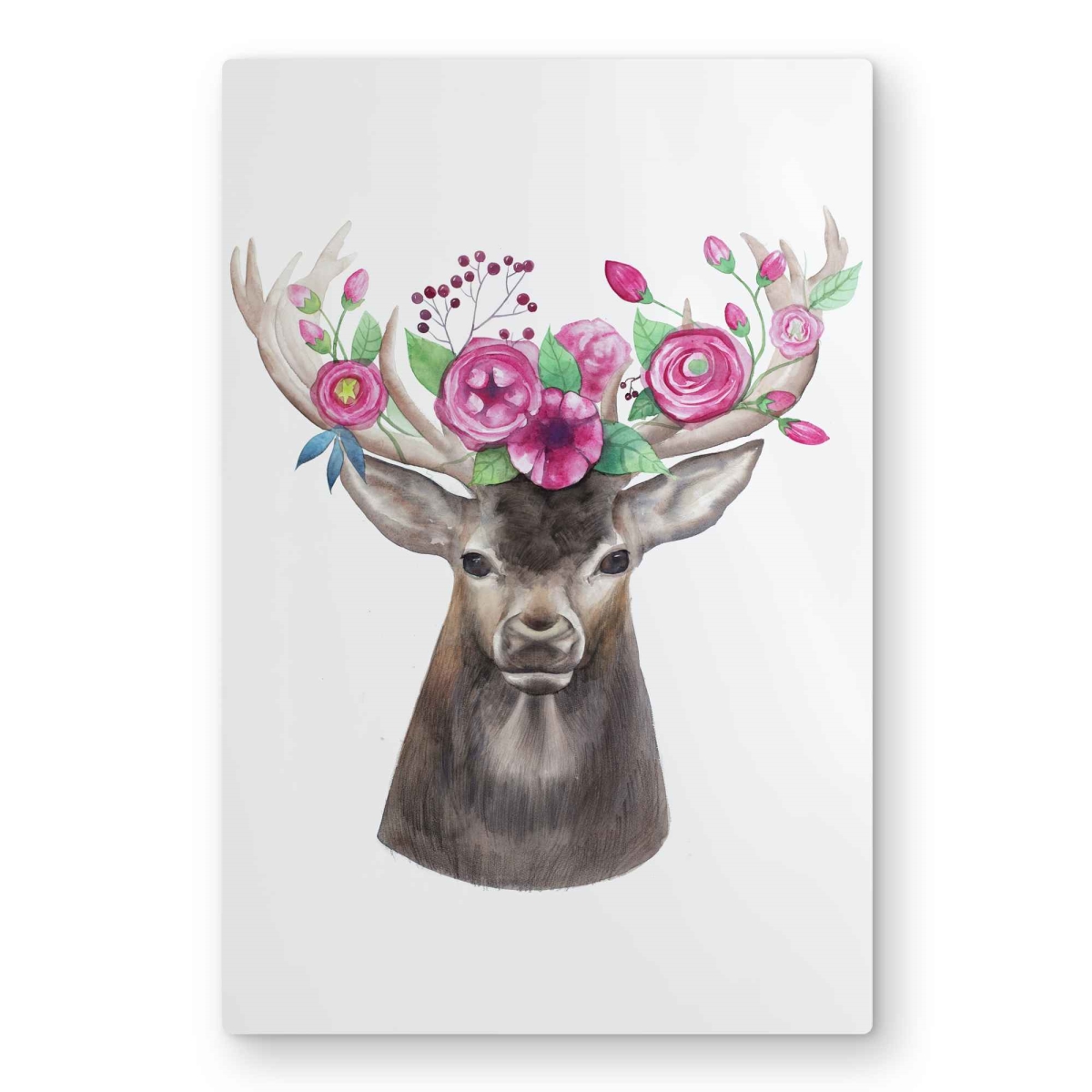 C1MP2030GBWVJT 20 x 30 in. Deer Head with Flowers - Brown Metal Print Wall Art for Home Decor