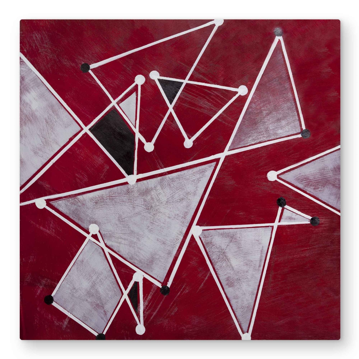 C1MP32325EFDRJ 32 x 32 in. White Triangles On Red Background Wall Art - Gray Abstract Metal Print