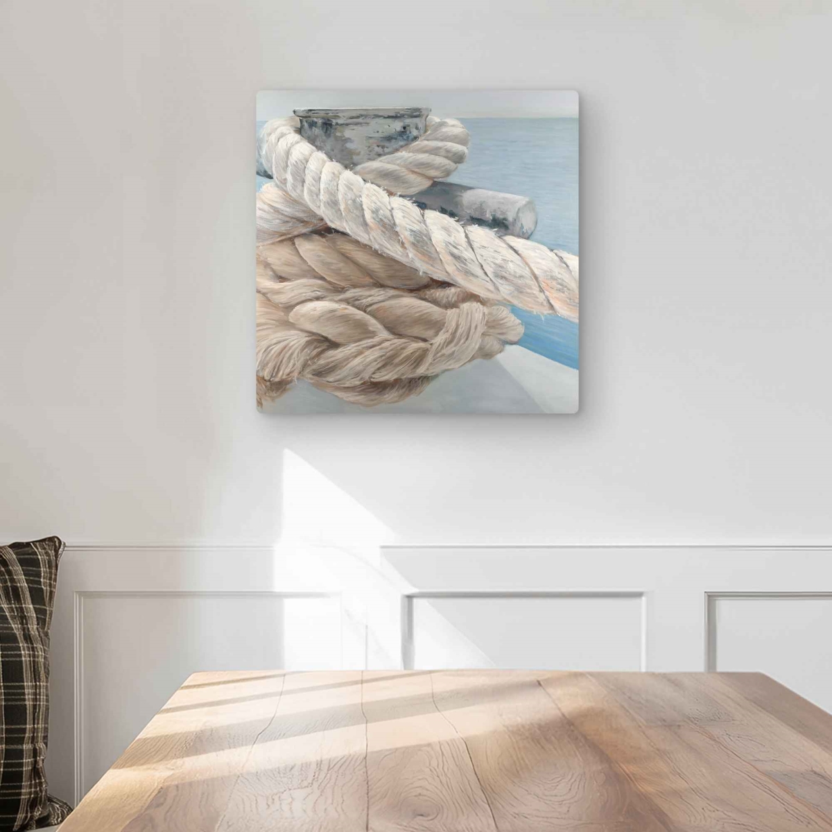 C1MP16162M4GH8 16 x 16 in. Tie-Down Ropes Closeup Wall Art - Still Life White Metal Print Decor