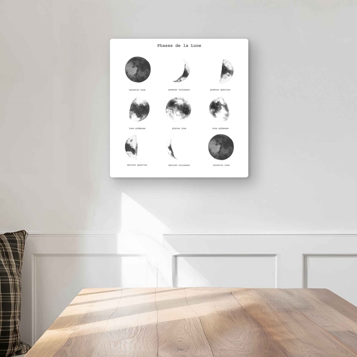 C1MP16168J8LP1 16 x 16 in. Phases of the Moon Metal Print Wall Art - Earth & Galaxy Bedroom