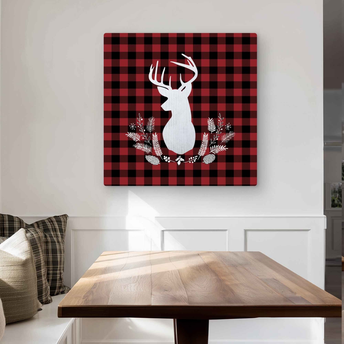 C1MP3232ABOWQG 32 x 32 in. Deer Plaid - White Pattern Metal Print Wall Art for Home Decor