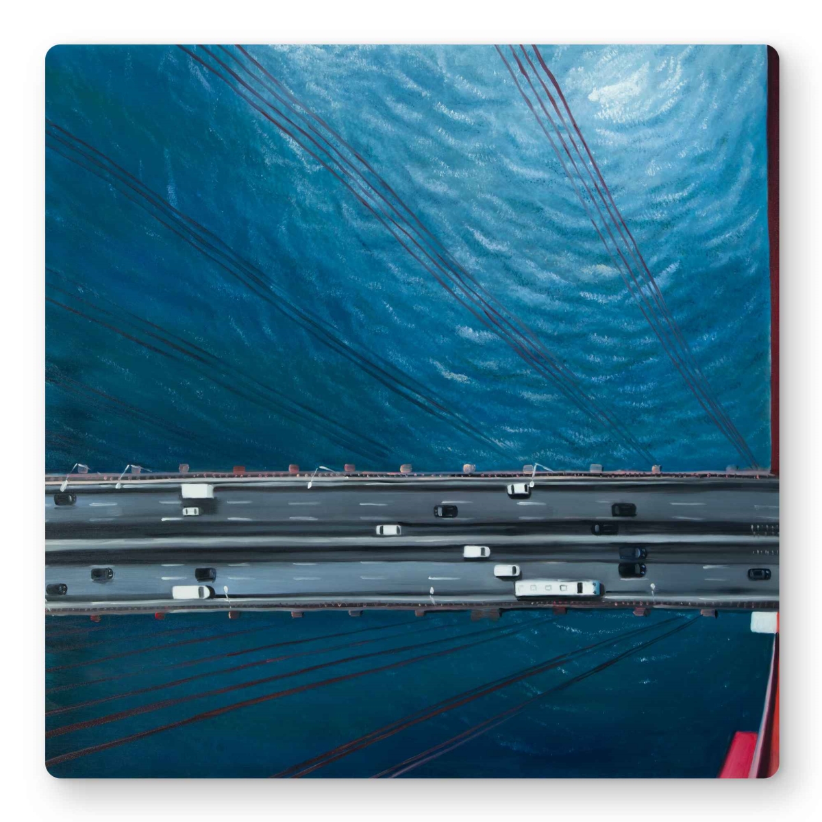 C1MP1616SR051A 16 x 16 in. Overhead View of Traffic on the Golden Gate Wall Art - Metal Print