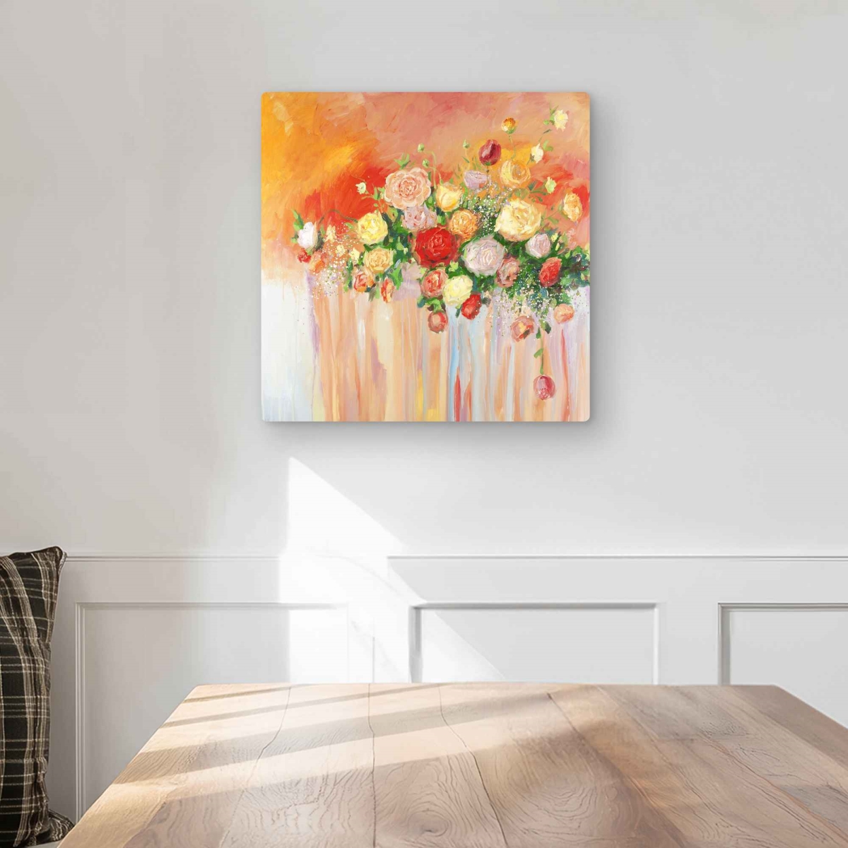 C1MP1616YLJLM0 16 x 16 in. Bouquet of Multicolor Abstract Flowers Wall Art - Contemporary Metal Print