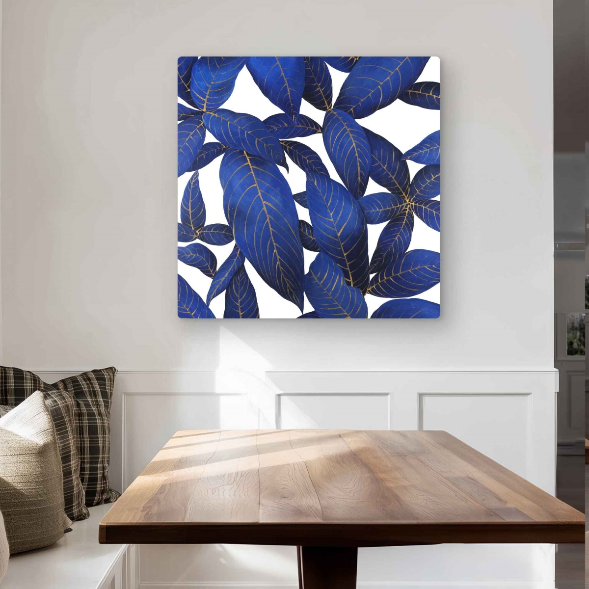 C1MP3232MXPGBF 32 x 32 in. Abstract Modern Blue Leaves Wall Art - Classic Blue Metal Print Decor