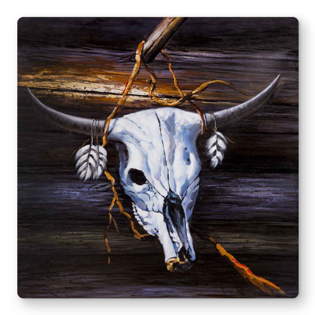 C1MP1616TS0U6Y 16 x 16 in. Hanged Skull On Wood - Brown Metal Print Wall Art for Home Decor