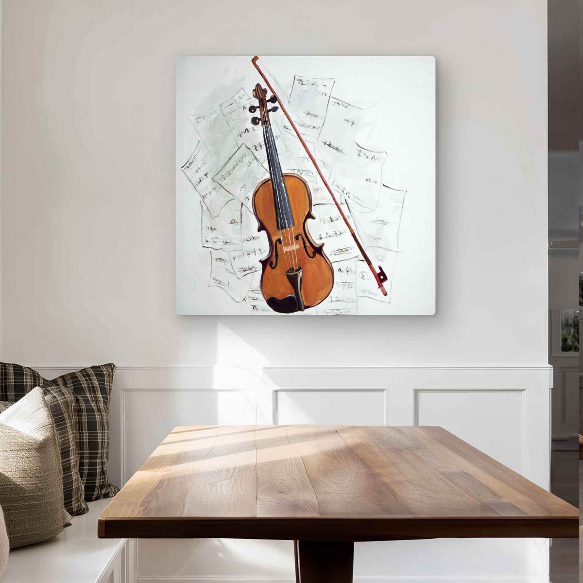C1MP3232S2L8WI 32 x 32 in. Violin On Music Sheet Wall Art - Living Room Metal Print Decor
