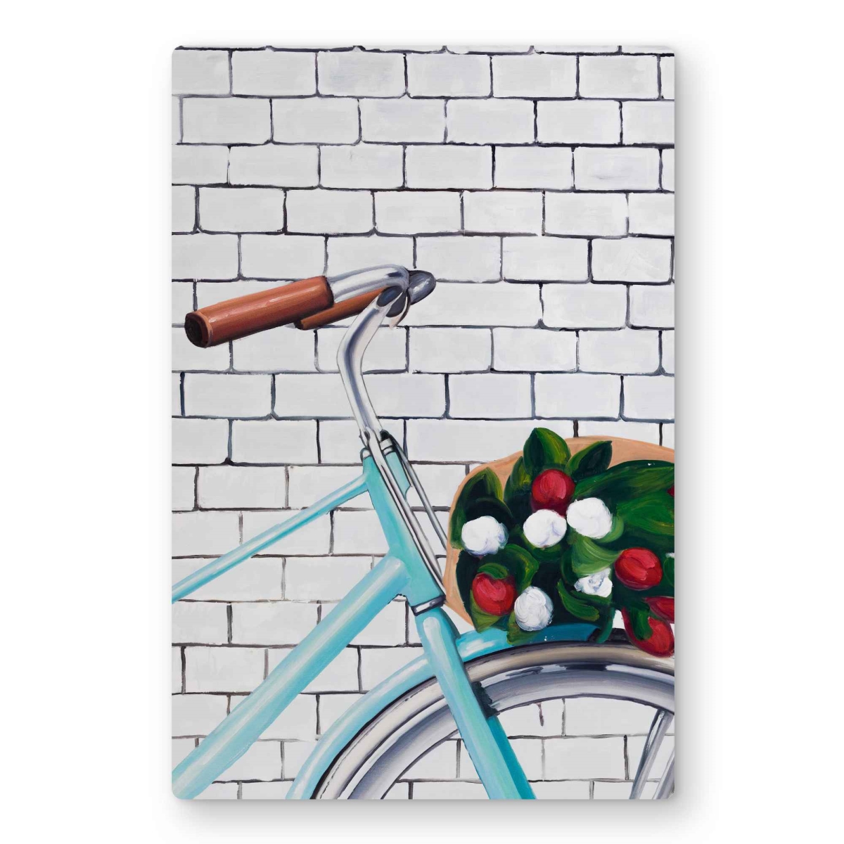 C1MP1218I4LXAS 12 x 18 in. Bicycle with Bouquet of Tulips Wall Art - Blue Flowers Metal Print