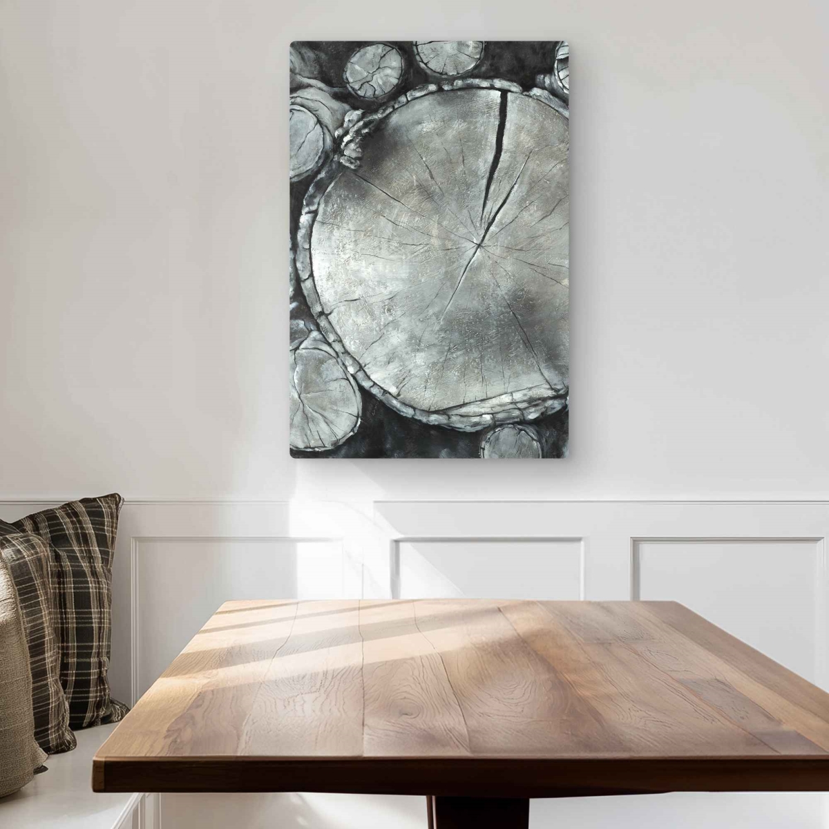C1MP203059BVK1 20 x 30 in. Stacked Wood Logs Wall Art - Bedroom Monochrome Metal Print Decor