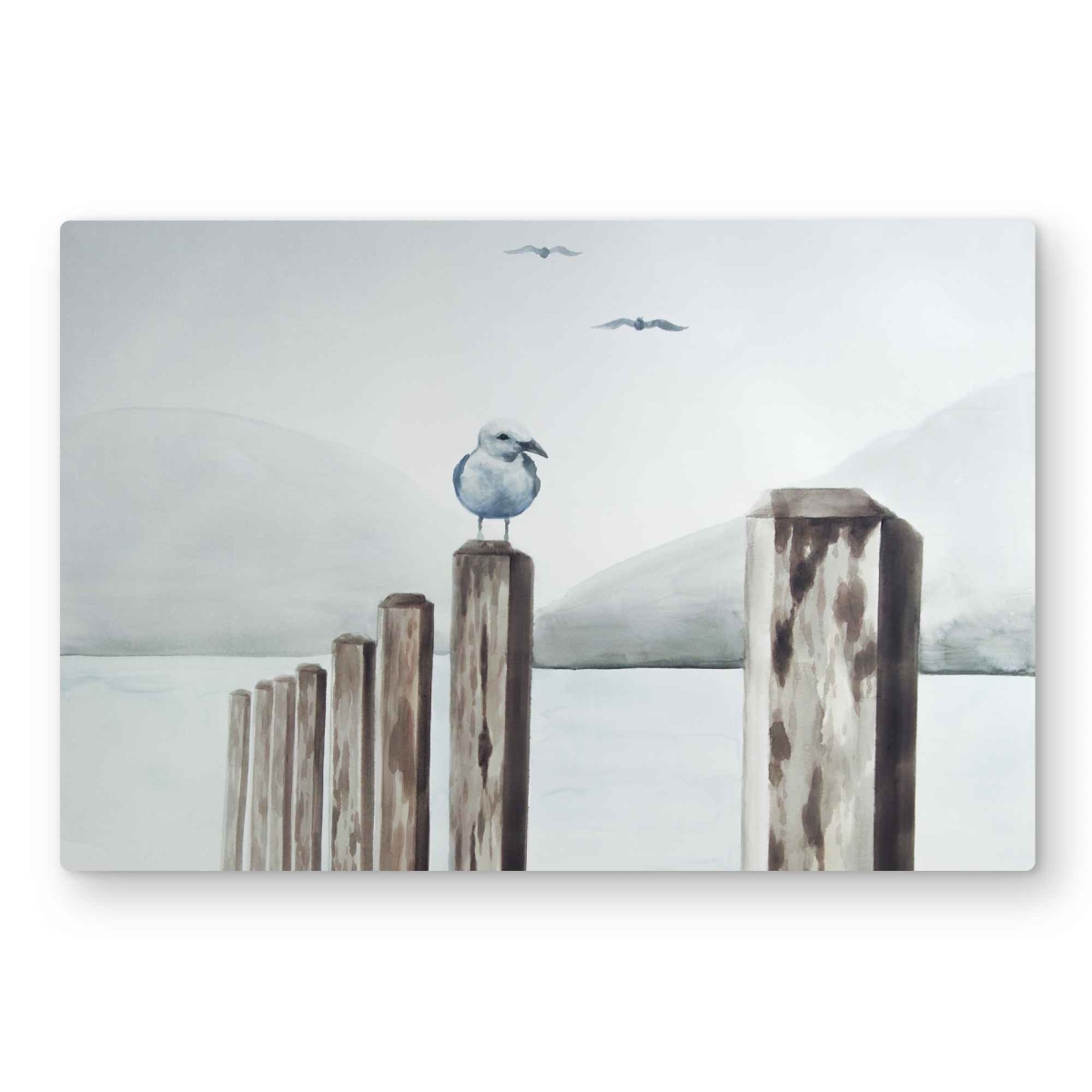 C1MP2030A1VJZV 20 x 30 in. Seagull at the Marina - Coastal Blue Metal Print Wall Art for Decor