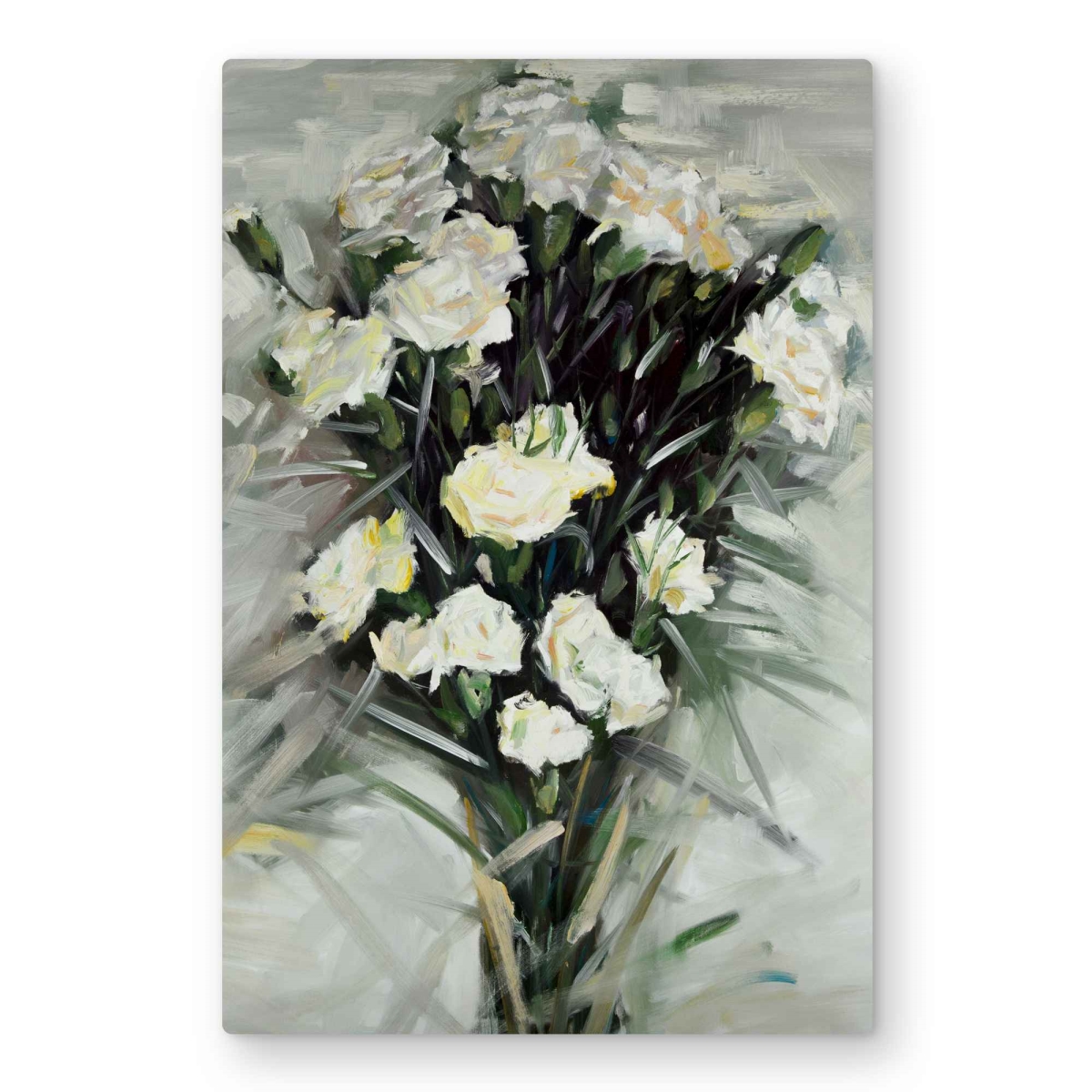 C1MP2030B9U6K2 20 x 30 in. Lisianthus White Bouquet Wall Art - Botanical Metal Print