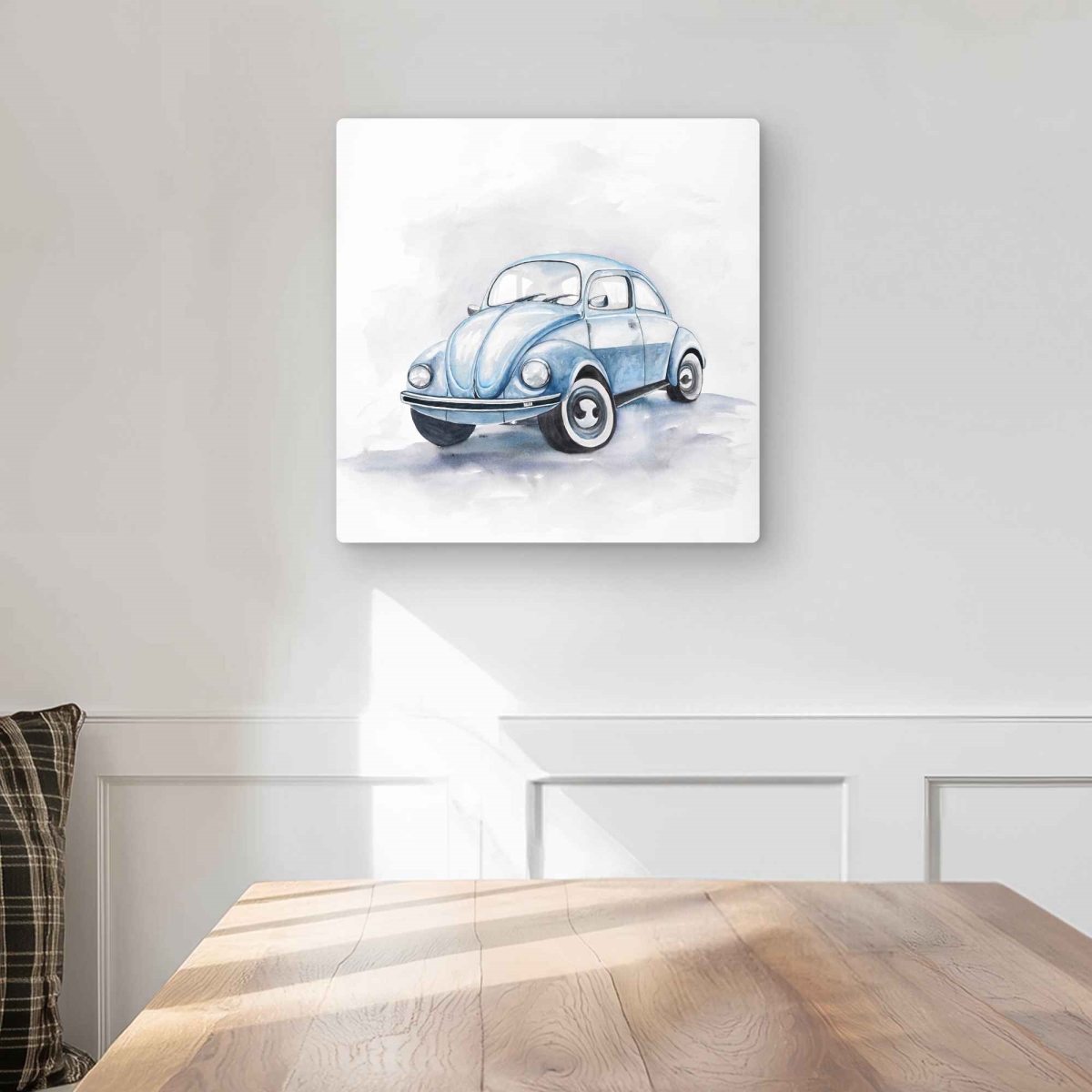 C1MP161624OT68 16 x 16 in. Beetle Blue Car Metal Print Wall Art - Unique Home Decor Art