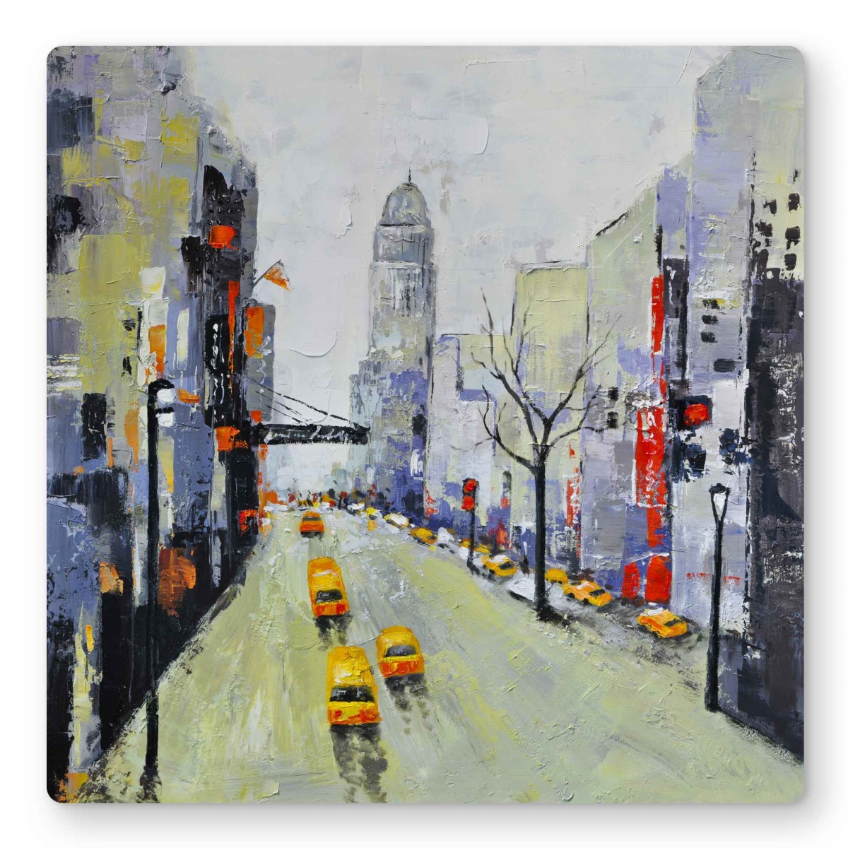 C1MP161628GWEX 16 x 16 in. Gray Street with Yellow Red Accents Wall Art - Blue Livingroom Metal Print