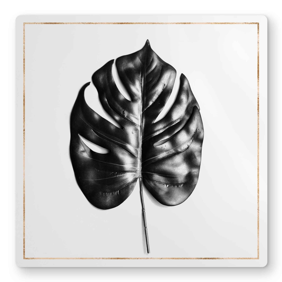 C1MP16166MD0EV 16 x 16 in. Split Leaf Philodendron with Gold Lines Wall Art - Exotic Metal Print
