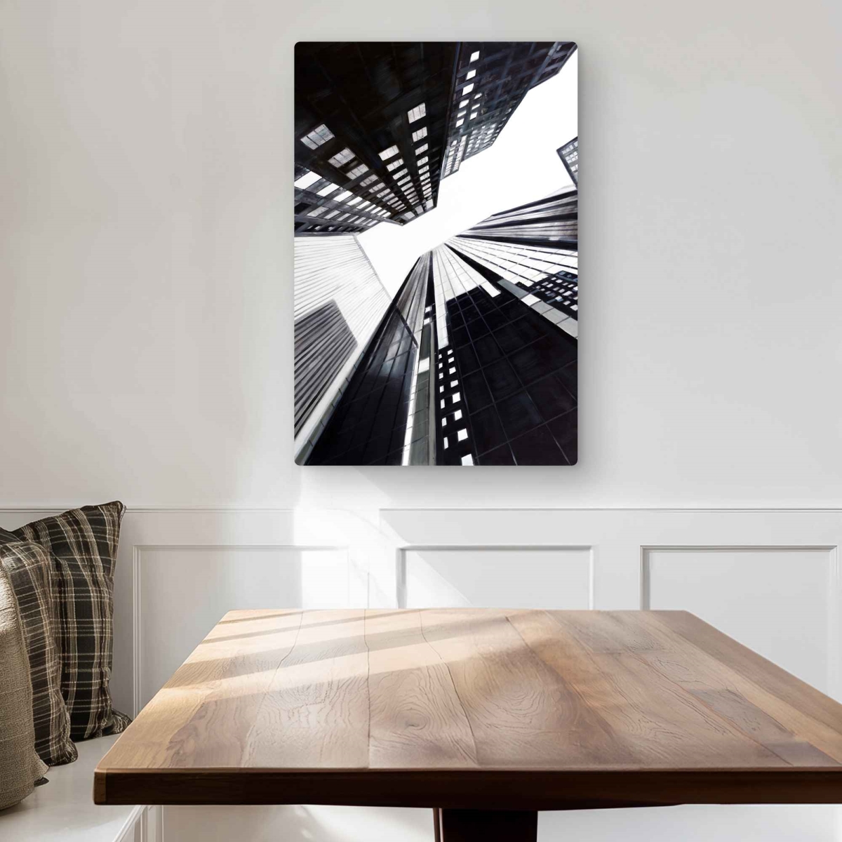 C1MP2030FND5O0 20 x 30 in. Low-Angle View of the City - White Metal Print Wall Art - Home Decor