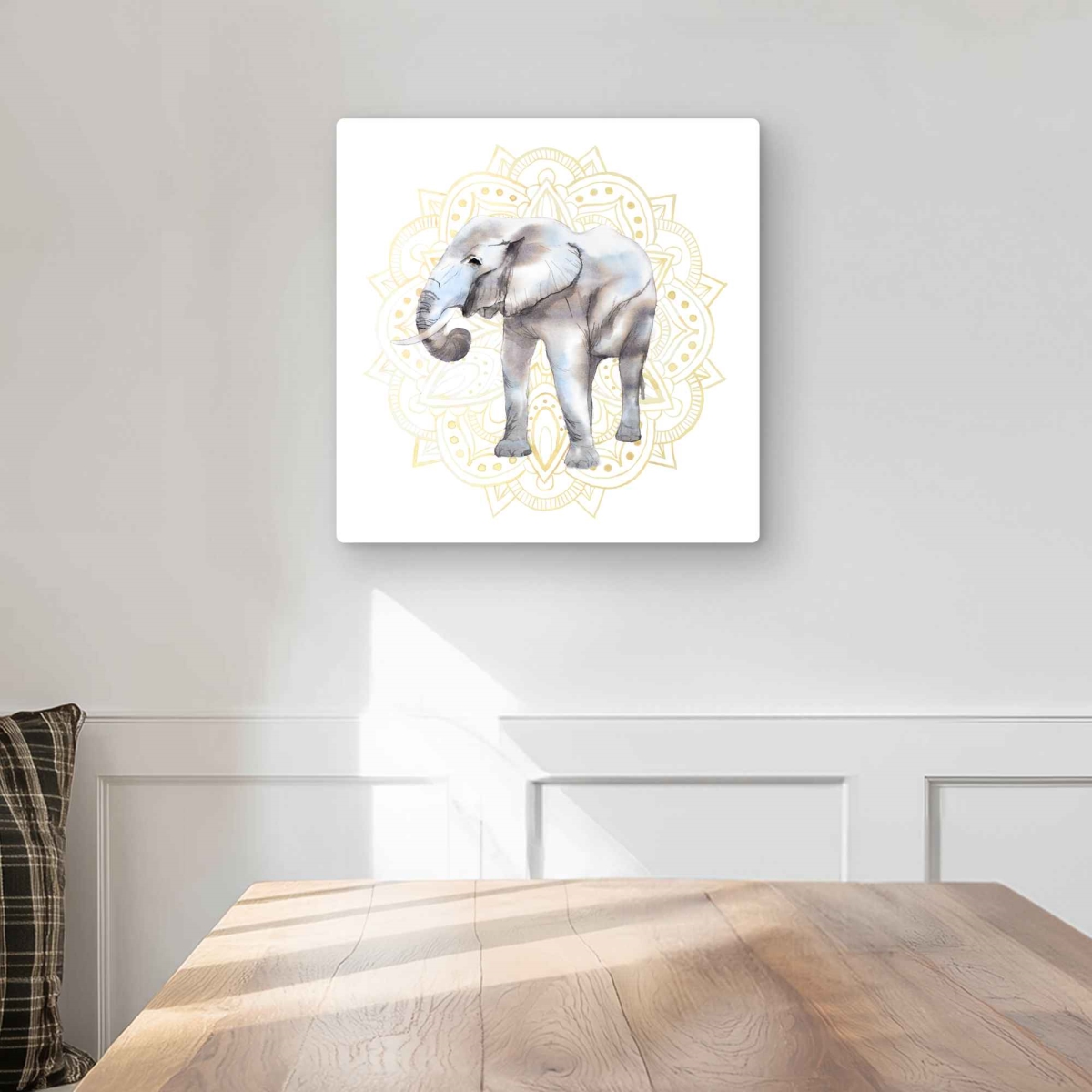 C1MP1616CVBU6C 16 x 16 in. Elephant On Mandalas Pattern Wall Art - Ethnic Beige Metal Print