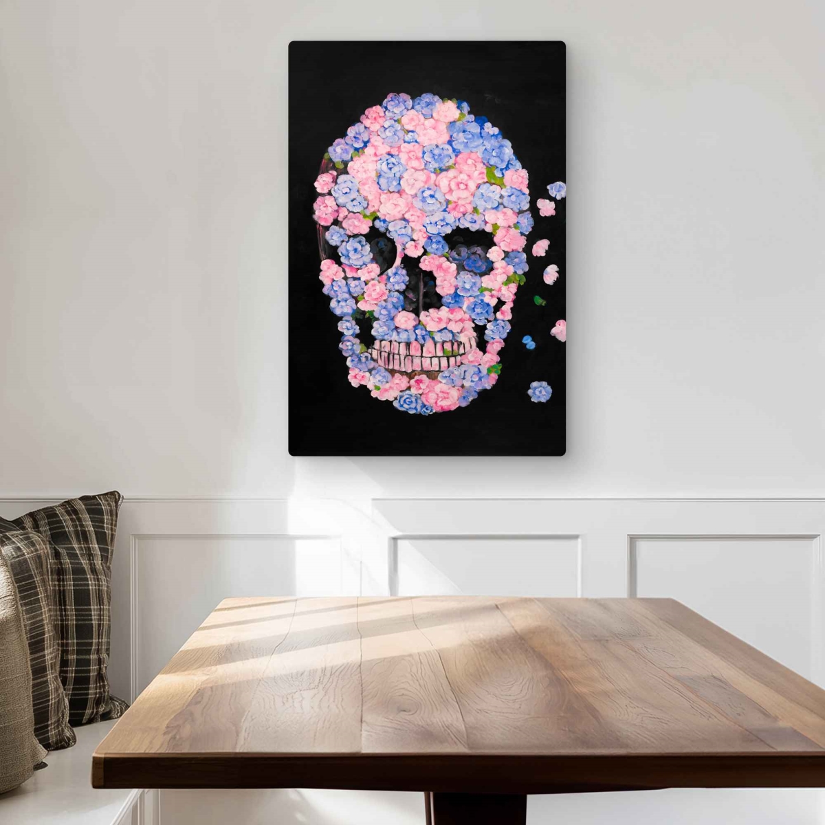 C1MP2030JR1U9T 20 x 30 in. Flower Skull - Blue Modern Metal Print Wall Art for Home Decor