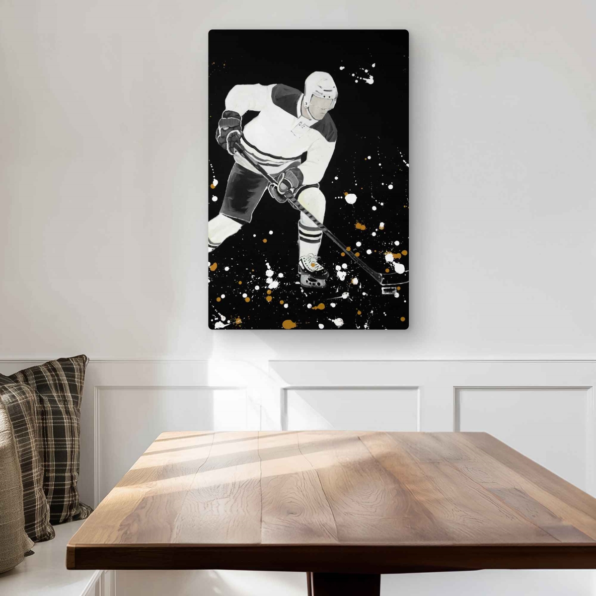 C1MP2030R0FDH3 20 x 30 in. Hockey Player In Action Wall Art - Gray Illustrative Metal Print