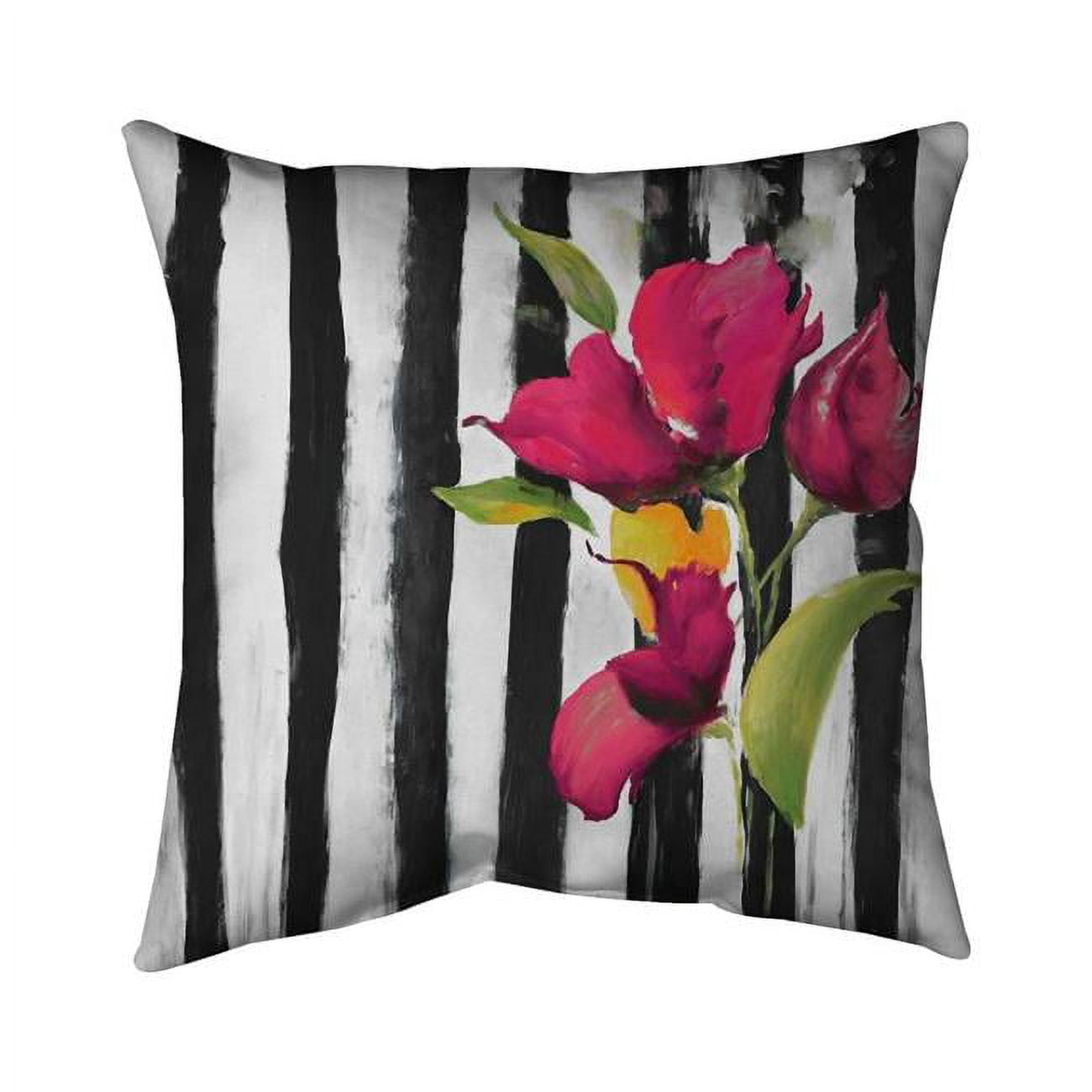 18 x 18 in. Flowers on Black & White Stripes-Double Sided Print Indoor Pillow