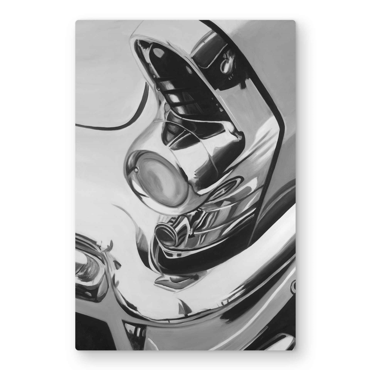 C1MP2030O6C9RP 20 x 30 in. Beautiful Chrome Car Wall Art - Man Cave White Metal Print Decor