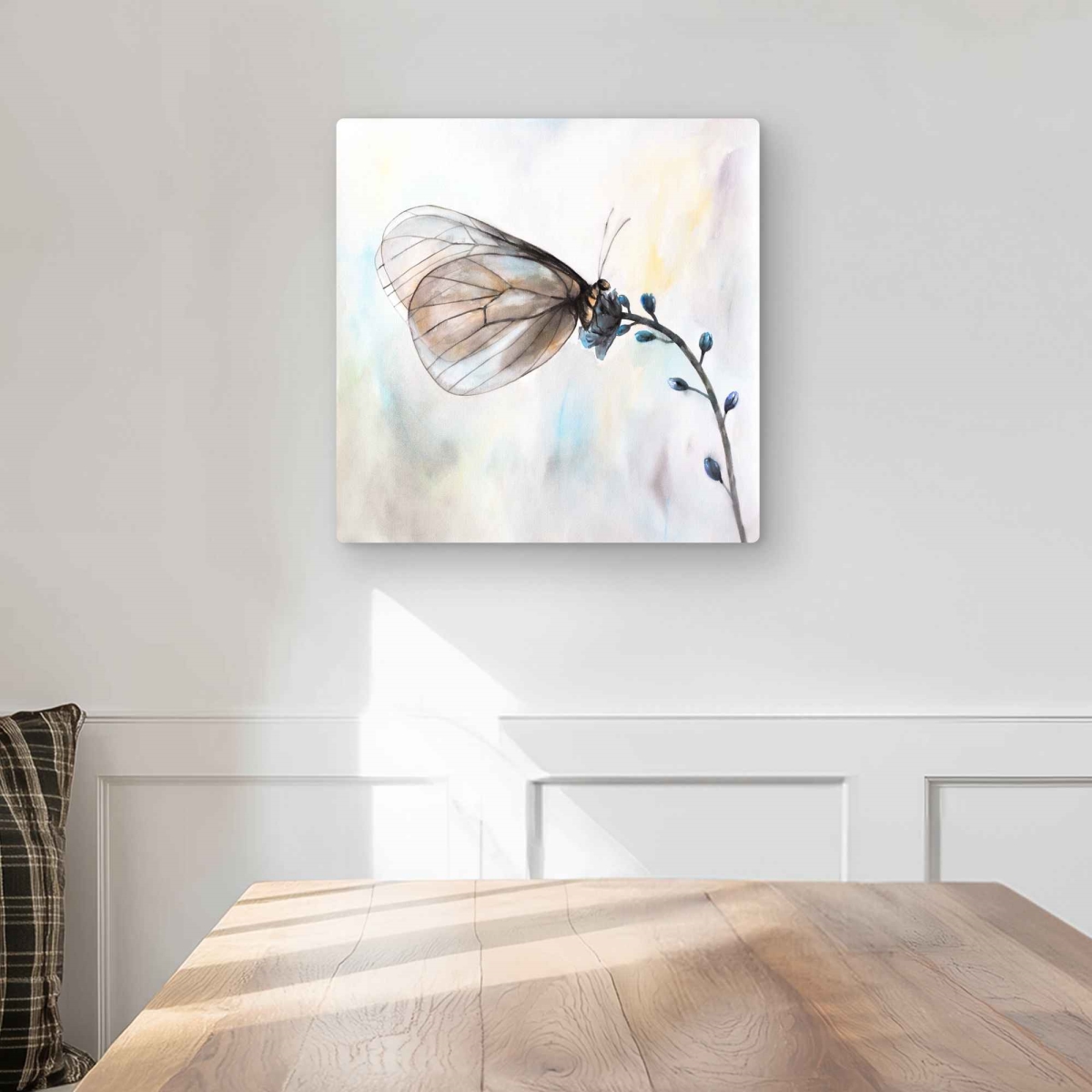 C1MP1616D4N8I3 16 x 16 in. Butterfly On Blue Flowers Wall Art - Bedroom Metal Print