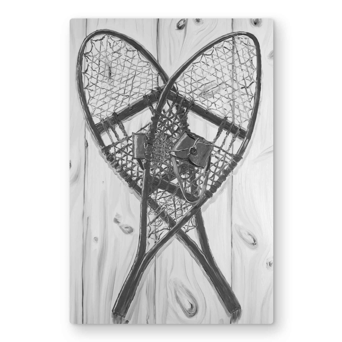 C1MP2030RP8WLK 20 x 30 in. Vintage Monochrome Wood Snowshoes Wall Art - Living Room Metal Print
