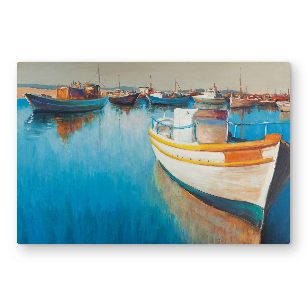 C1MP2030X7QY6F 20 x 30 in. Fishing Boats at the Marina Wall Art - Beige Metal Print