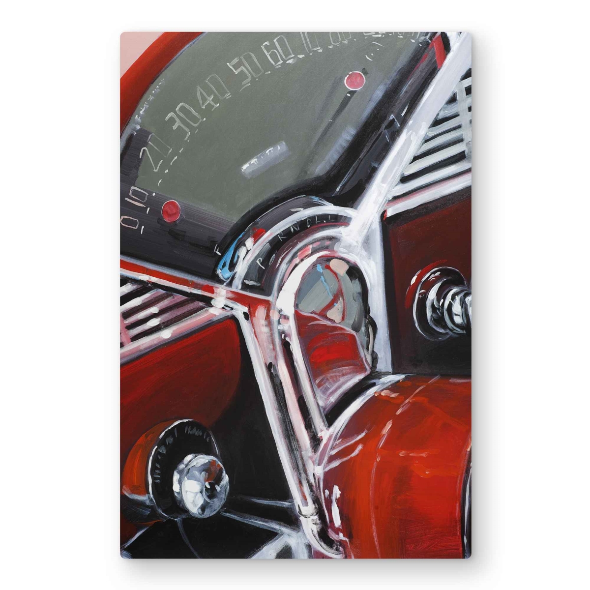 C1MP2030X99S7W 20 x 30 in. Vintage Red Car Dashboard Metal Print Wall Art - Car Bedroom Decor