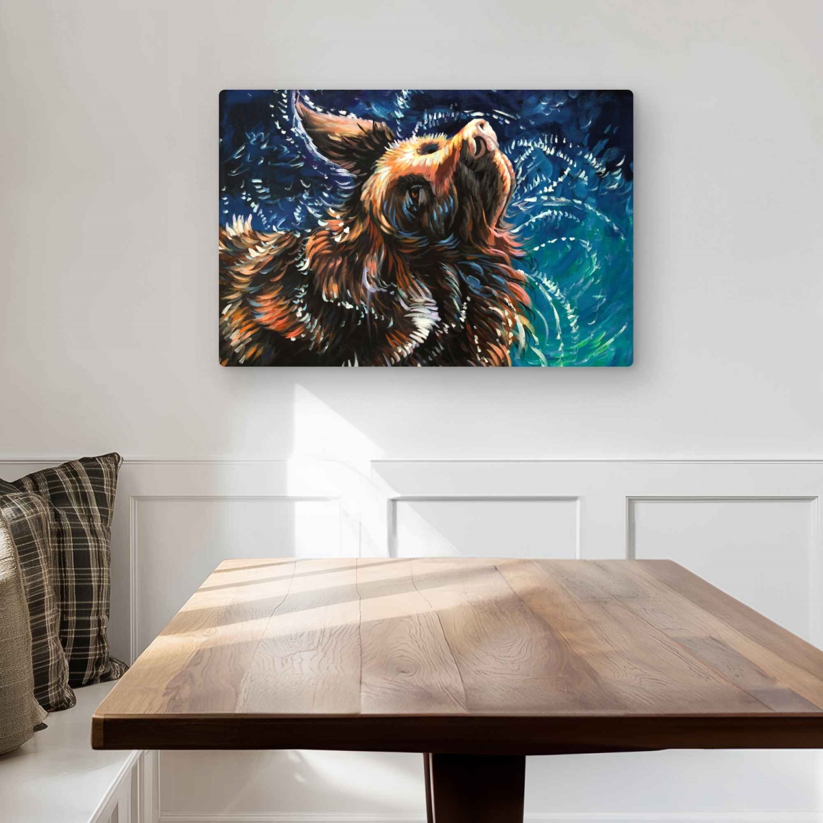 C1MP2030Y8PGHT 20 x 30 in. Wet Golden Retriever Shaking To Dry Wall Art - Brown Livingroom Metal Print