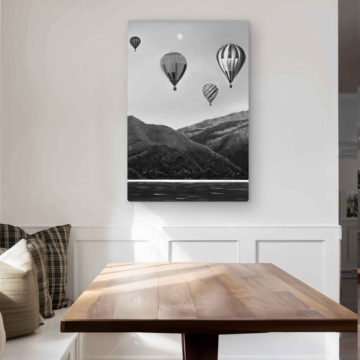 C1MP2436TN4O8Z 24 x 36 in. Air Balloon Landscape - Monochrome Metal Print Wall Art for Man Cave